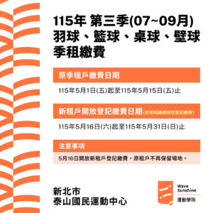 115年第三季場地季租繳費公告